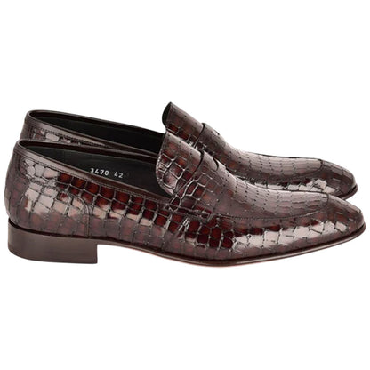 Corrente Men’s Crocodile Embossed Leather Brown Almond Toe Loafer