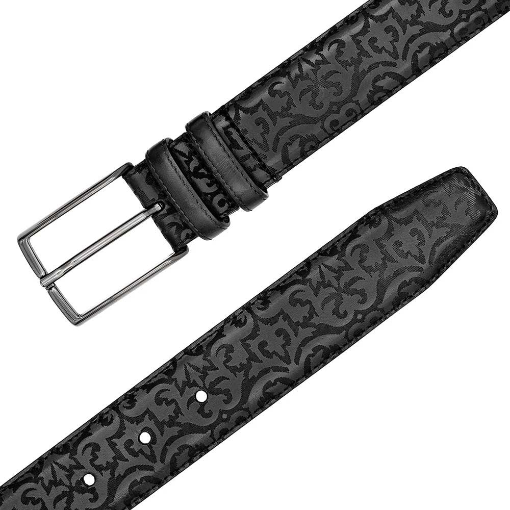 Mezlan Men’s Black Laser Print Calfskin Leather Belt