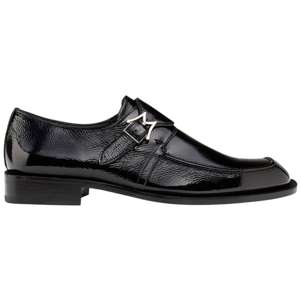 Mezlan Afton Textured Shiny Calf Monk - Men's Black Square Toe Formal Monk
