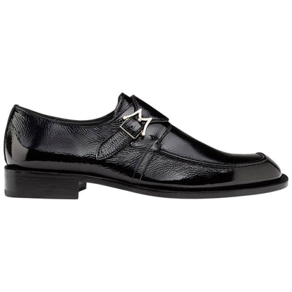 Mezlan Afton Textured Shiny Calf Monk - Men's Black Square Toe Formal Monk
