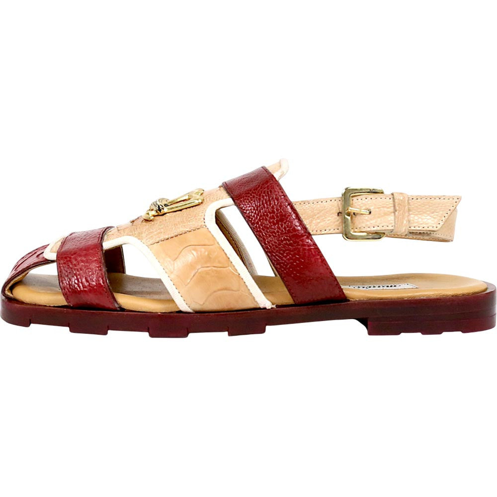 Mauri Jamaica Men's Ruby Red / Cream Exotic Ostrich Leg Sandal