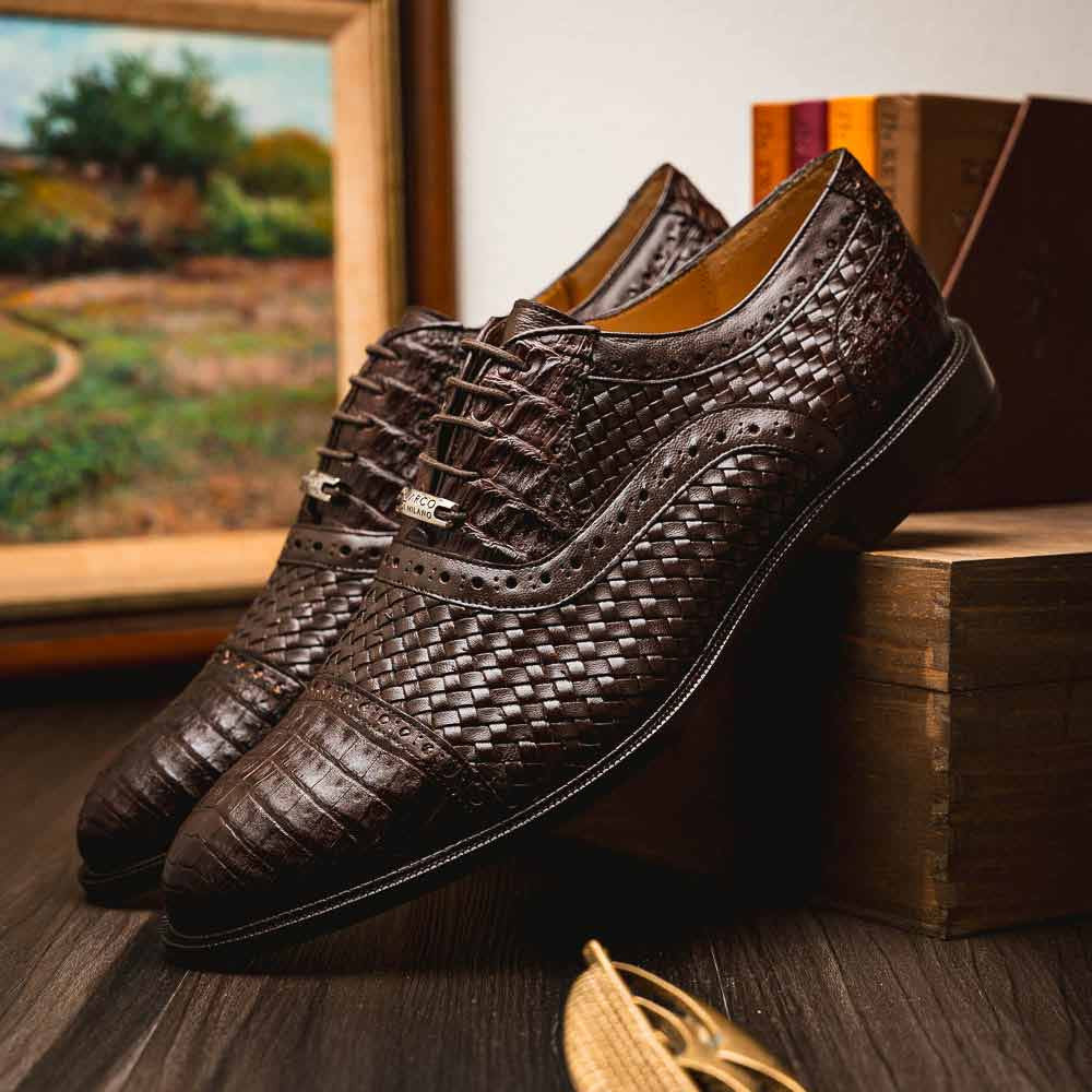 John Woven calfskin Genuine Caiman Crocodile Cap Toe Oxford | MARCO DI MILANO