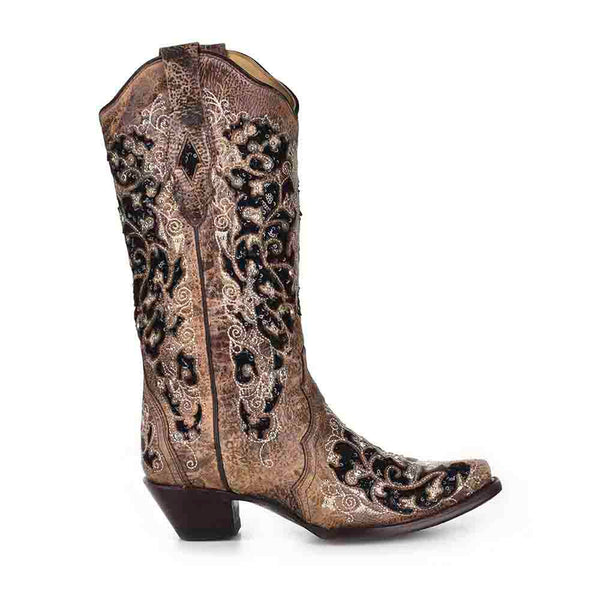 Corral Black Glitter Inlay & Crystal Boots