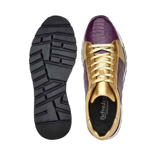 Belvedere Blake Men's Purple & Gold Fusion Exotic Ostrich/Calf-Skin Leather Sneakers