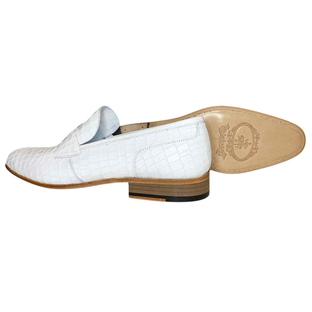 Corrente Men’s Crocodile Embossed White Almond Toe Loafer