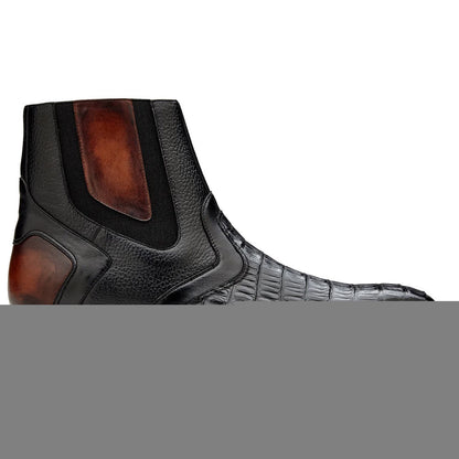 Monte Genuine Caiman Crocodile Skin and Pebble Grain Calf Chukka Zipper Boots