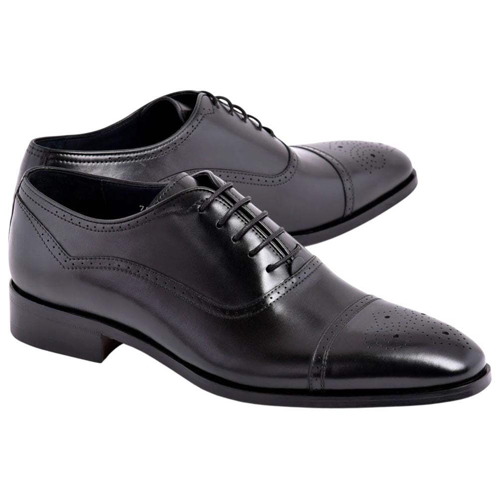 Corrente Men's Perforated Cap-Toe Oxford - Black