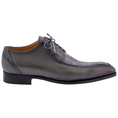 MAURI Shoes Men’s Derby Lace-Up Medium Grey Calfskin & Baby Crocodile Leather Luxury Dress Shoes