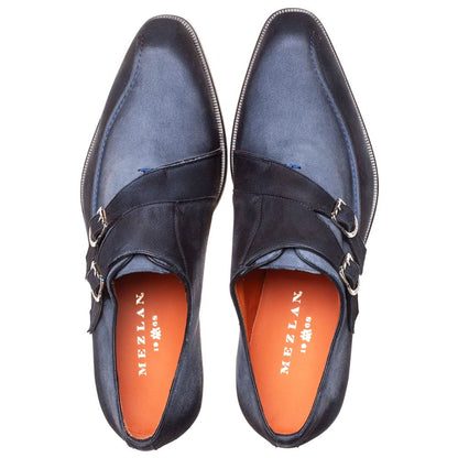 Mezlan Cascade Suede Double Monk Strap - Men's Indigo Modern Double Monk