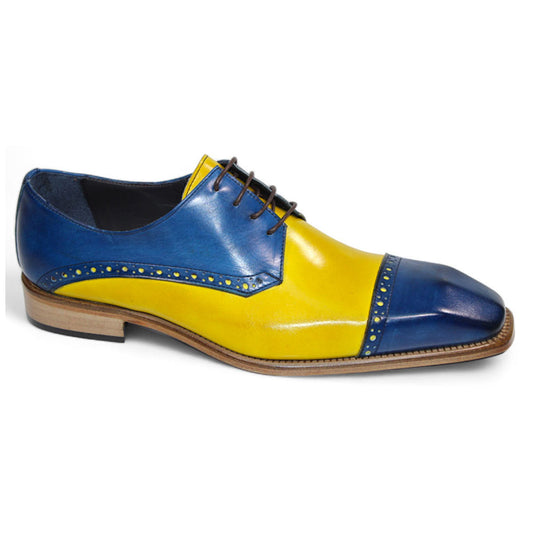 Duca Lombardi Men's Ocean Blue/Yellow Calf-Skin Leather Oxfords Shoes