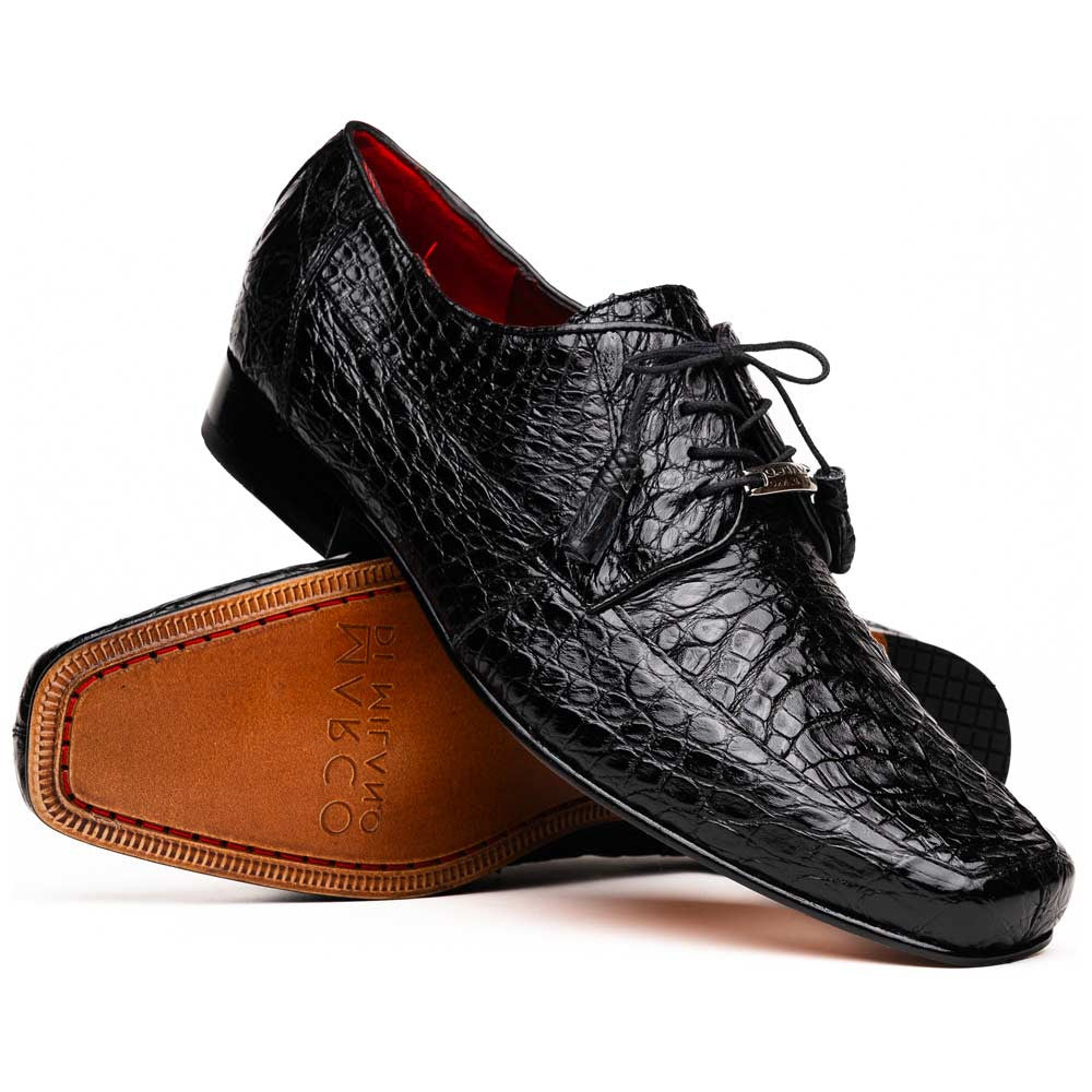 Leonardo Men’s Genuine Caiman Crocodile Dress Derby | Marco Di Milano Exotic Shoes in Black