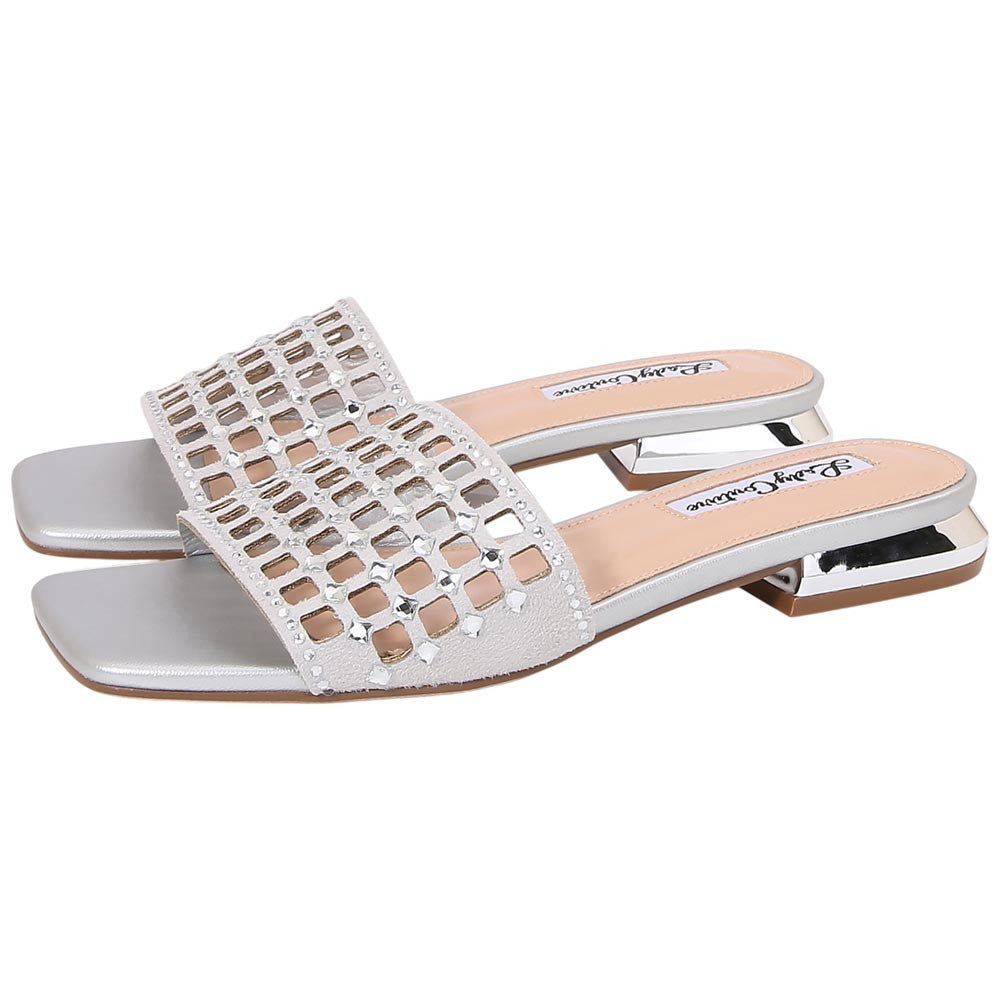 Lady Couture Women's Garden Silver Geometric Crystal Flat Slide Sandals
