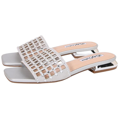 Lady Couture Women's Garden Silver Geometric Crystal Flat Slide Sandals