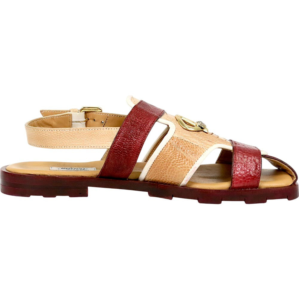 Mauri Jamaica Men's Ruby Red / Cream Exotic Ostrich Leg Sandal