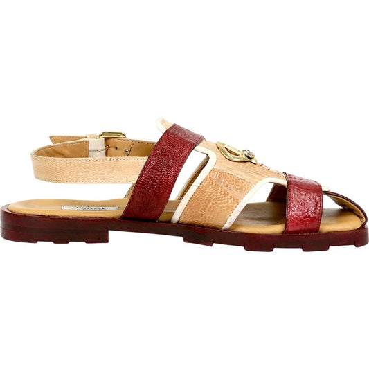 Mauri Jamaica Men's Ruby Red / Cream Exotic Ostrich Leg Sandal