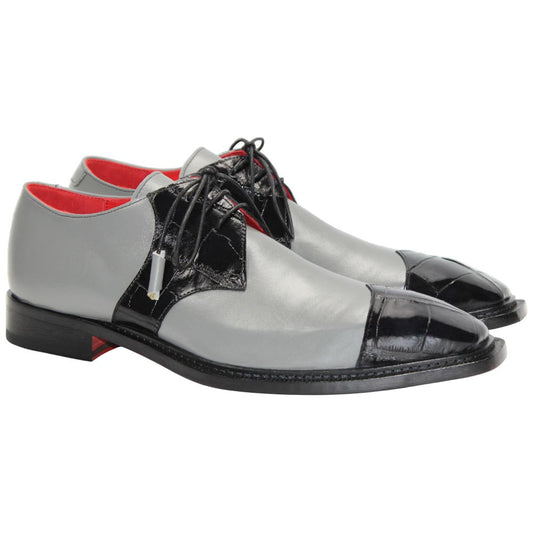 Fennix of Italy Genuine Alligator Skin LANDON 2 Black/Grey Shoes (USA Men Size)