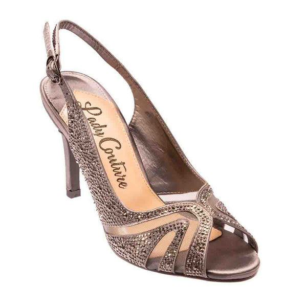 Lady Couture ADORE Pewter Mid Heel Rhinestone Slingback