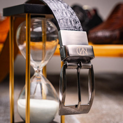 Riccardo Genuine Caiman Fuscus-Belly Black Belt with a Chrome Buckle | Marco Di Milano Exotic Belt