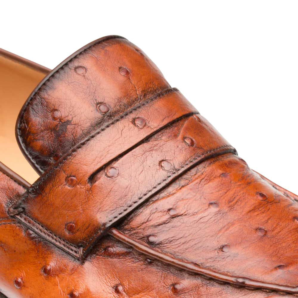 Mezlan Men's Lisbon Ostrich Slip-On Penny Loafer in Brandy