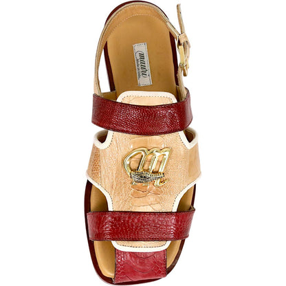 Mauri Jamaica Men's Ruby Red / Cream Exotic Ostrich Leg Sandal