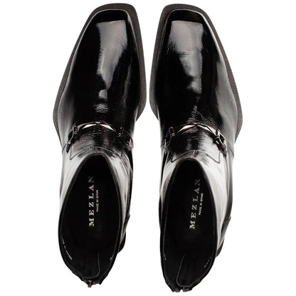 Buscemi Hi-Shine Square Toe Ornament Black Boot | Mezlan Dress Boot for Men