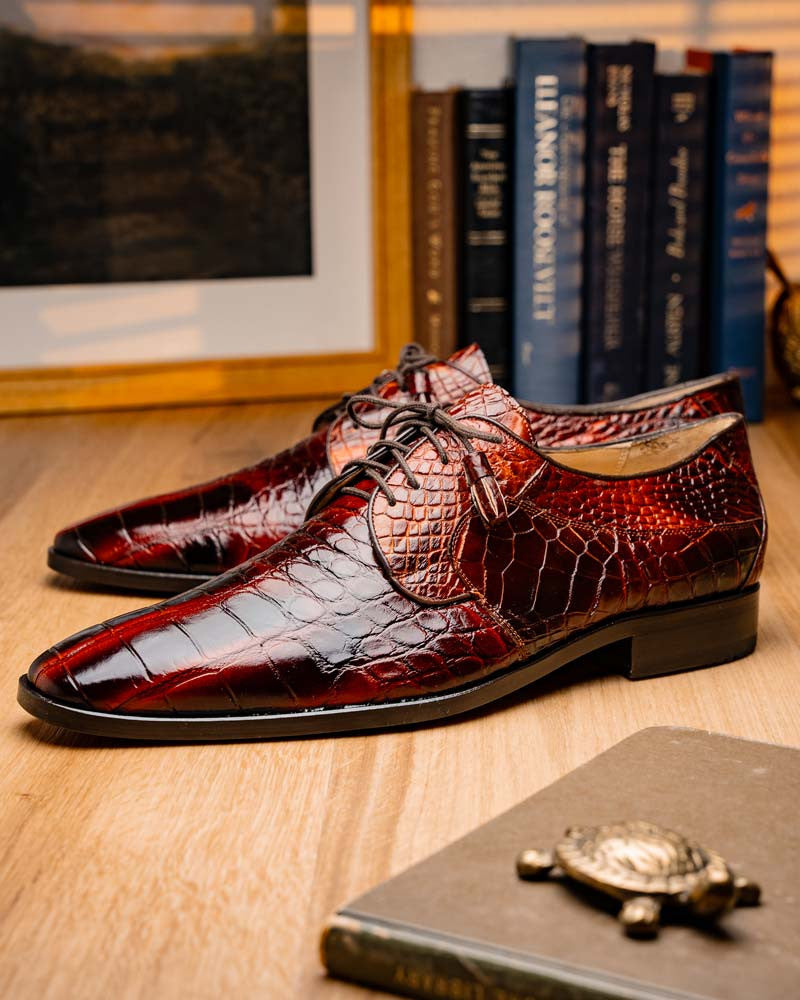 Marco Di Milano Fitipaldi Rustic Cognac Alligator Derby Shoes
