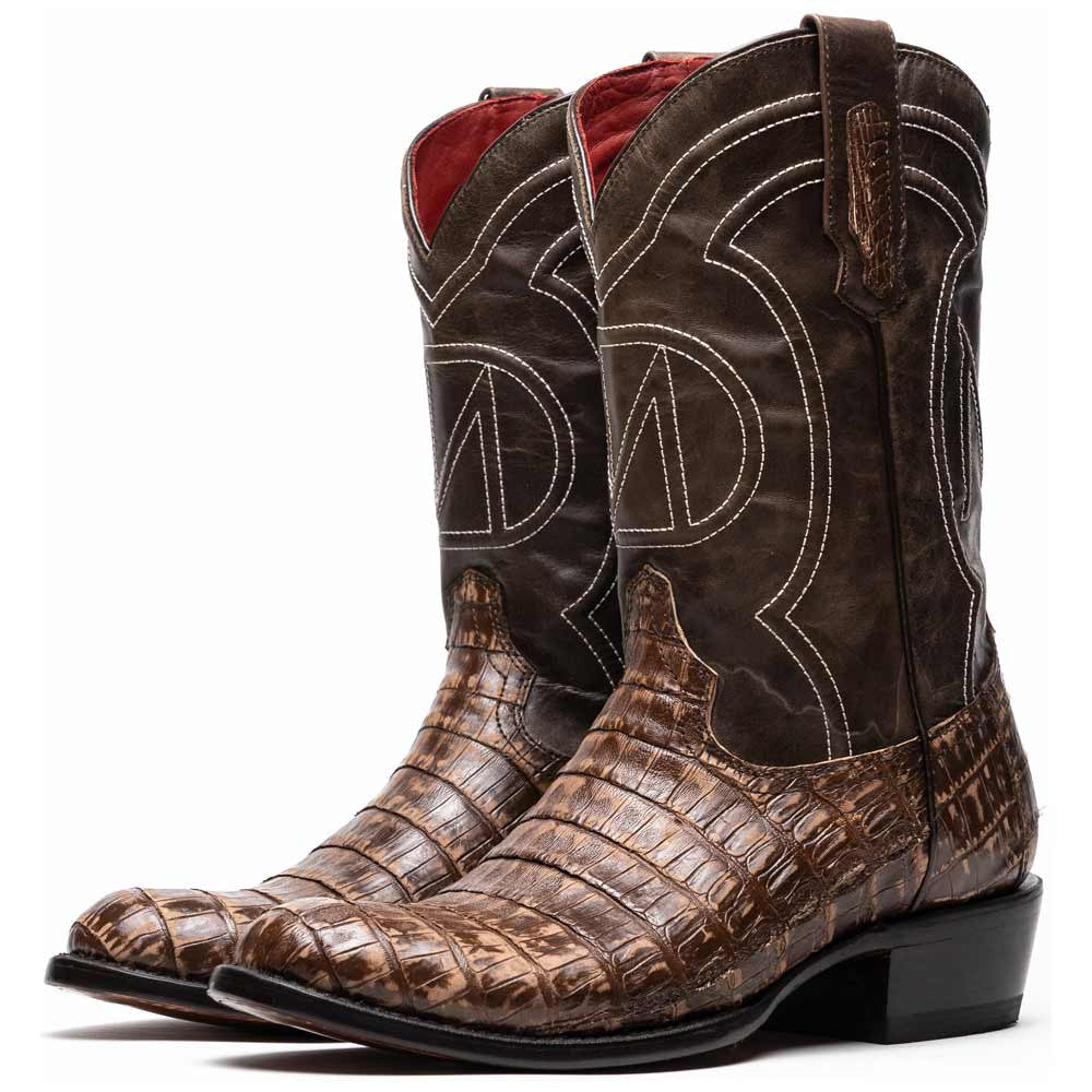 Phoenix Genuine Caiman Belly Skin Stone Brown Cowboy Boot | Marco Di Milano Western Boots