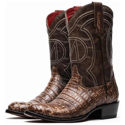 Phoenix Genuine Caiman Belly Skin Stone Brown Cowboy Boot | Marco Di Milano Western Boots