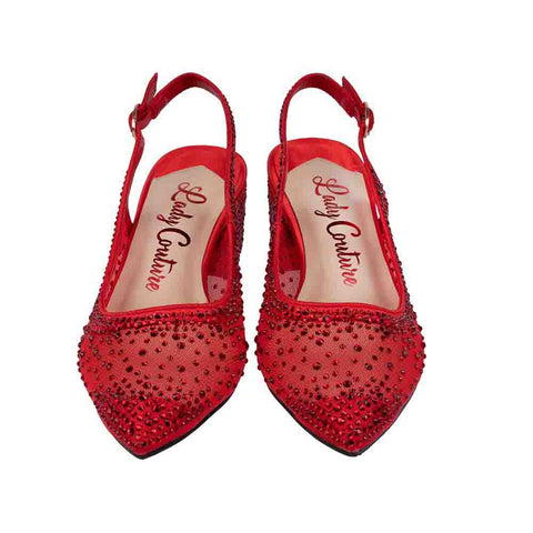 Lady Couture DEMI Red Rhinestone Mesh Slingback Block with 2.5-Inch Heel