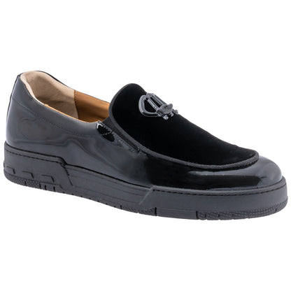 Mauri Shoes Men’s Leisure Moc Toe Black Patent Leather & Velvet Luxury Dress Loafer