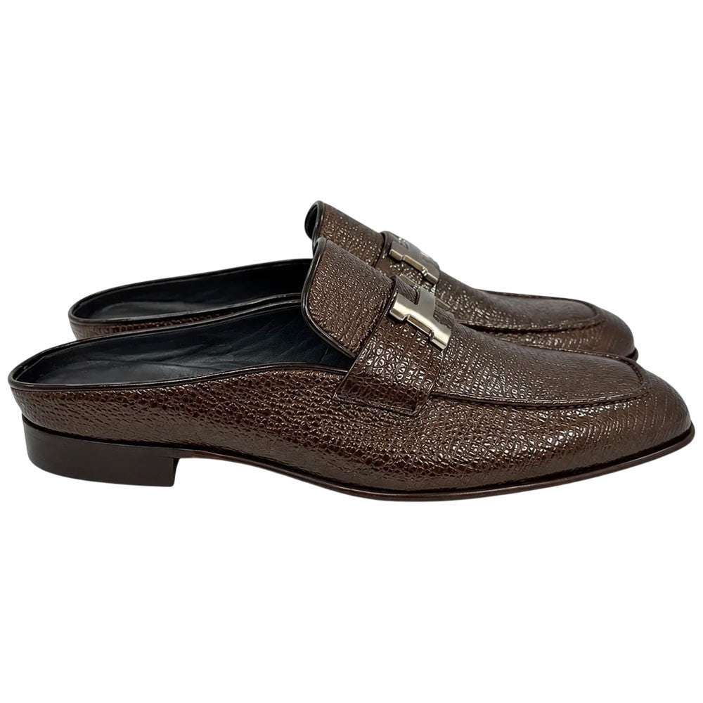 Corrente Men's Vita Calf Skin H-Buckle Mule - Dark Brown