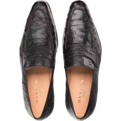 Mezlan Men's Lisbon Ostrich Slip-On Penny Loafer in Black