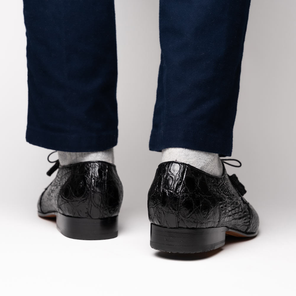 Leonardo Men’s Genuine Caiman Crocodile Dress Derby | Marco Di Milano Exotic Shoes in Black