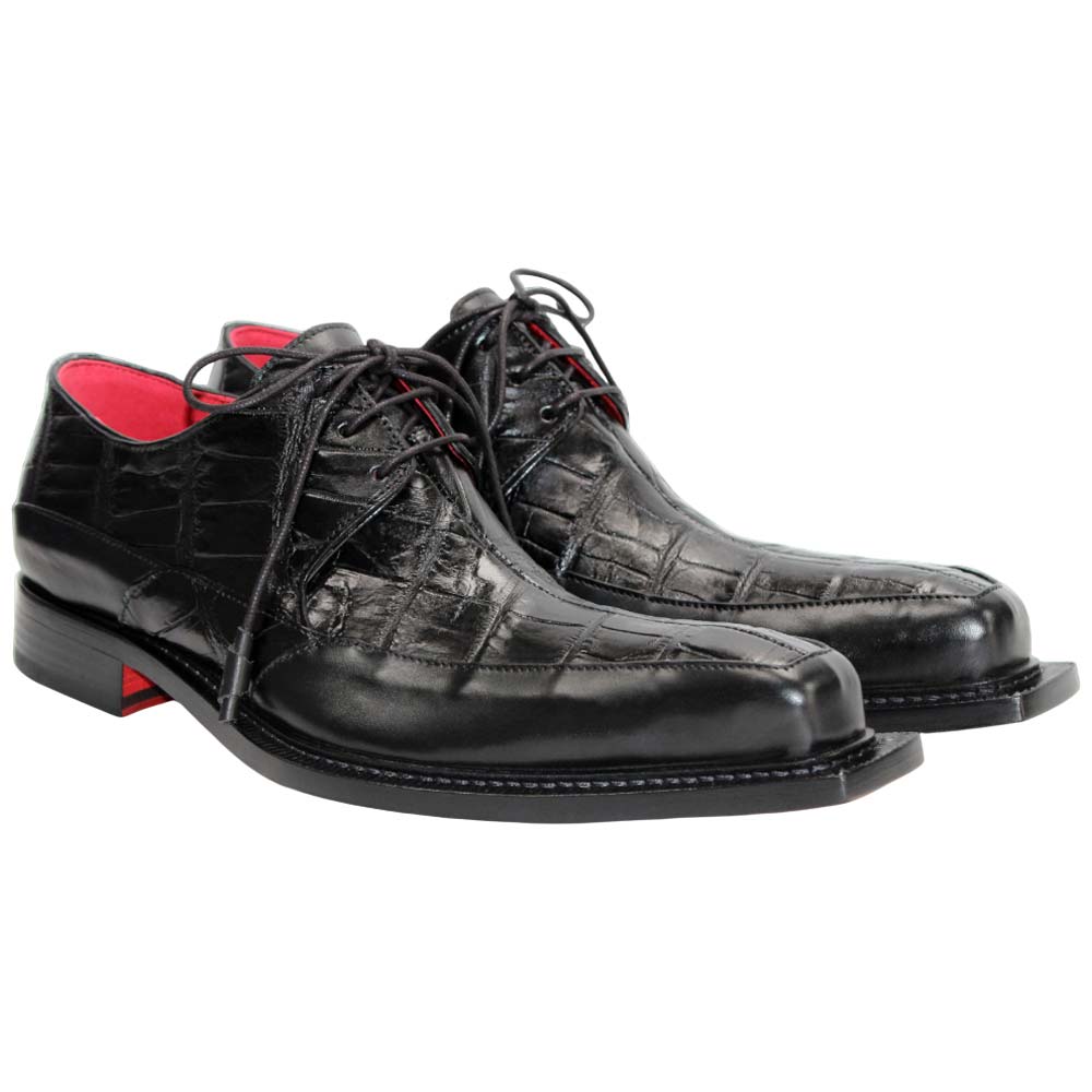 Fennix Frank Men's Black Alligator/Calf-Skin Leather Derby Oxfords Shoes