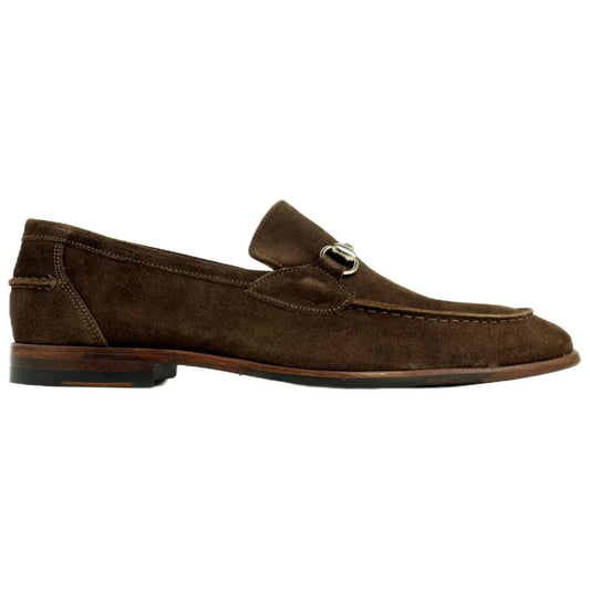 Alan Payne Miami Brown Water-Repellent Suede Bit Loafer - Antique Gold Hardware