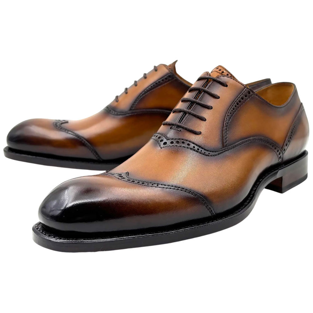 Ugo Vasare Nathan Goodyear Welt Wingtip Oxford Caramel Dress Shoes