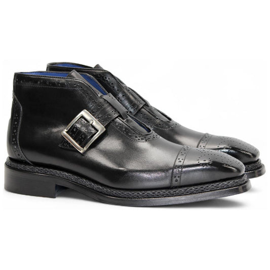 EMILIO FRANCO Aldo Black Leather Buckle Boots