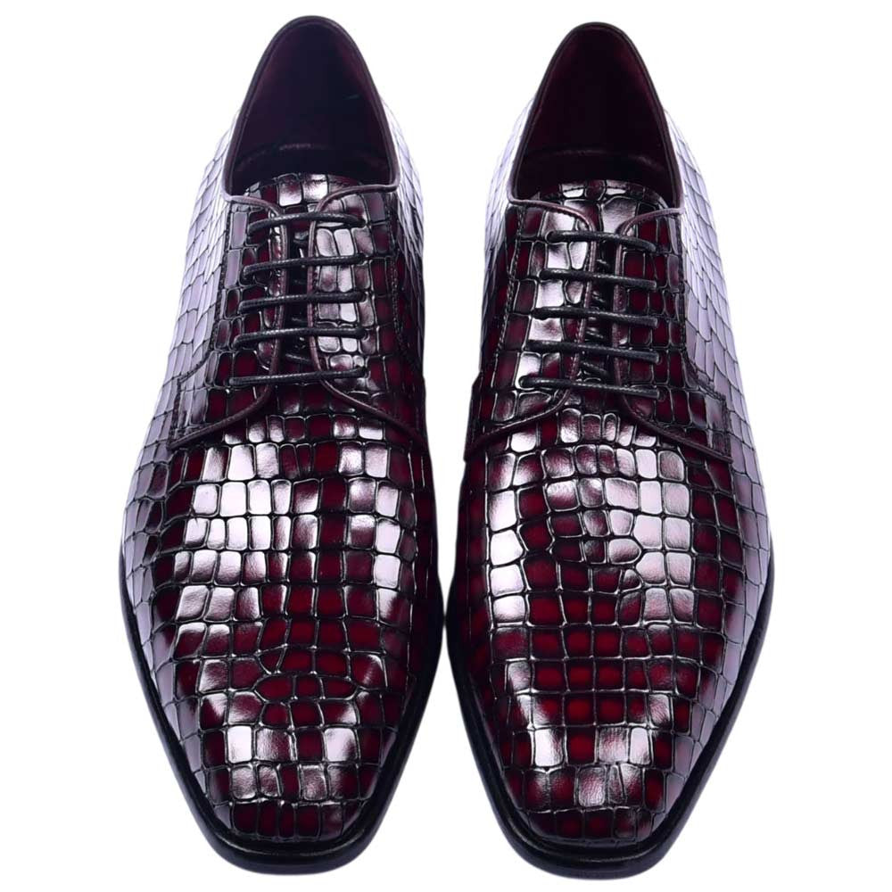 Corrente Men's Croco-Print Calfskin Derby - Burgundy