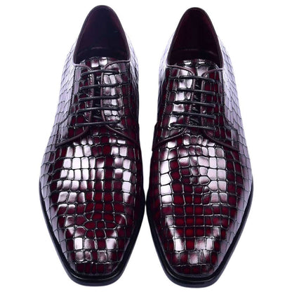 Corrente Men's Croco-Print Calfskin Derby - Burgundy