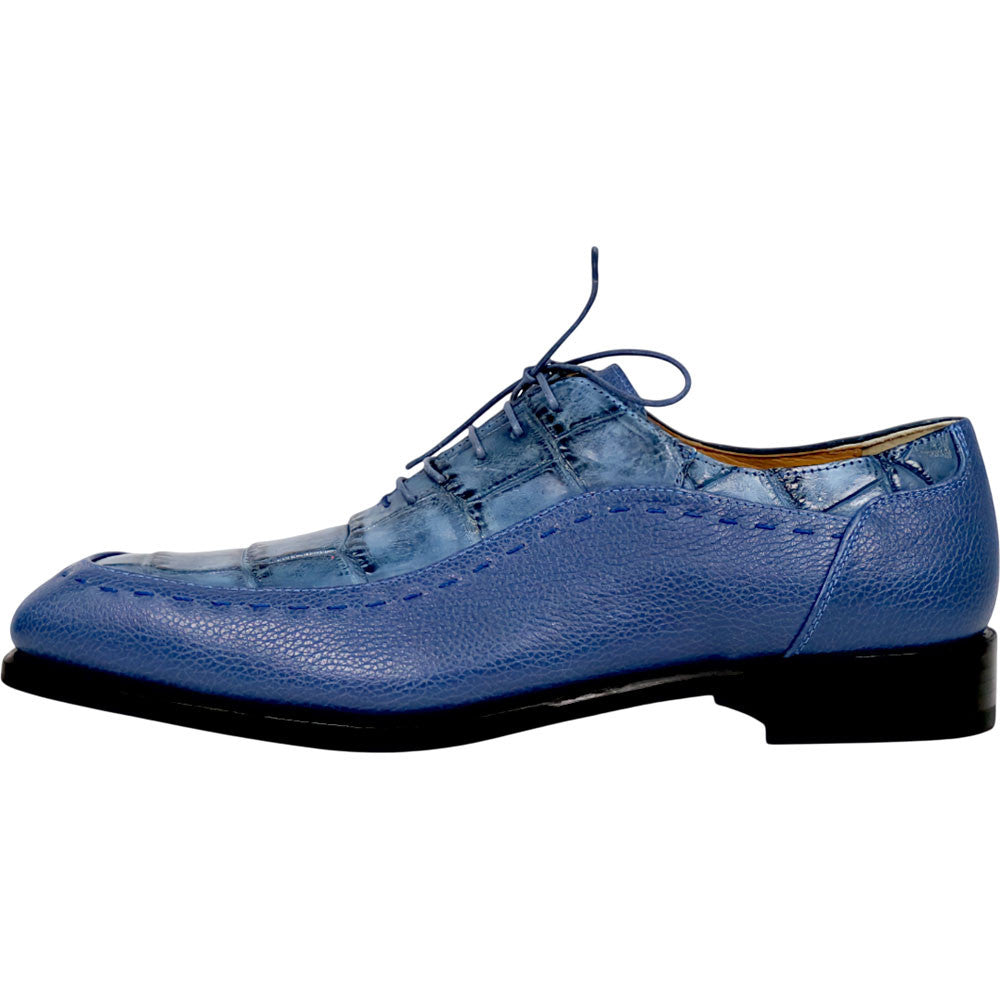 Mauri Metropolitan Men's New Blue Exotic Alligator / Calf-Skin Leather Oxford Shoes