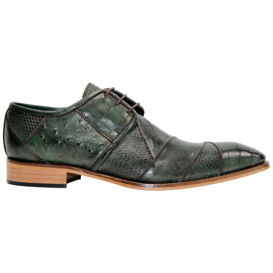 Duca Imperio Men's Green Calf-Skin Leather/Calf Print Oxfords Shoes