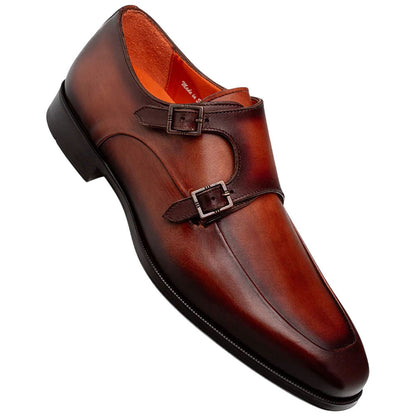 Mezlan Berkshire Double Monk Strap - Men's Cognac/Rust Patina Calfskin