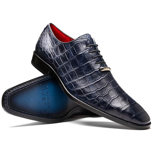 Bono Men’s Genuine Alligator Skin Oxfords | Marco Di Milano Exotic Shoes in Navy