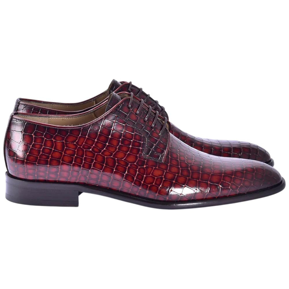 Corrente Men's Croco-Print Calfskin Derby - Tan