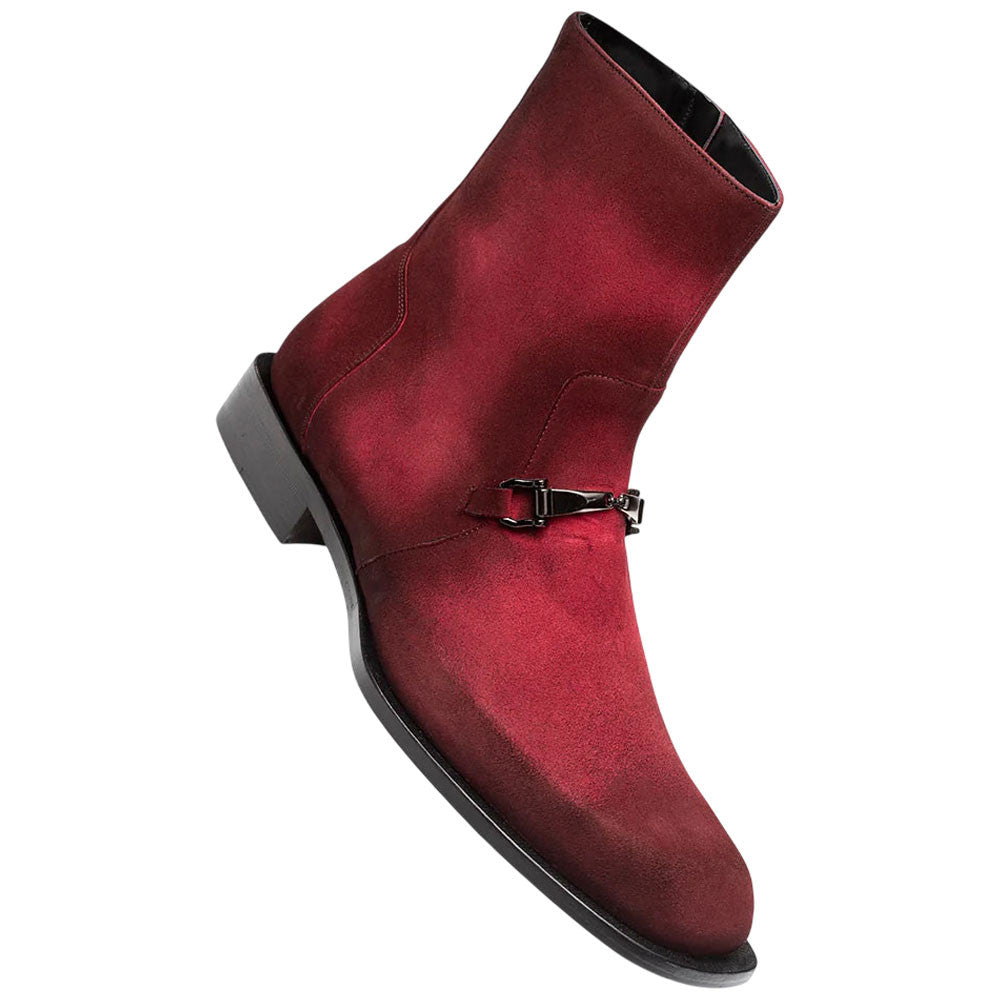 Mezlan Mystic Suede Ornament Boot - Men's Wine Asymmetric Ankle Dress Boot