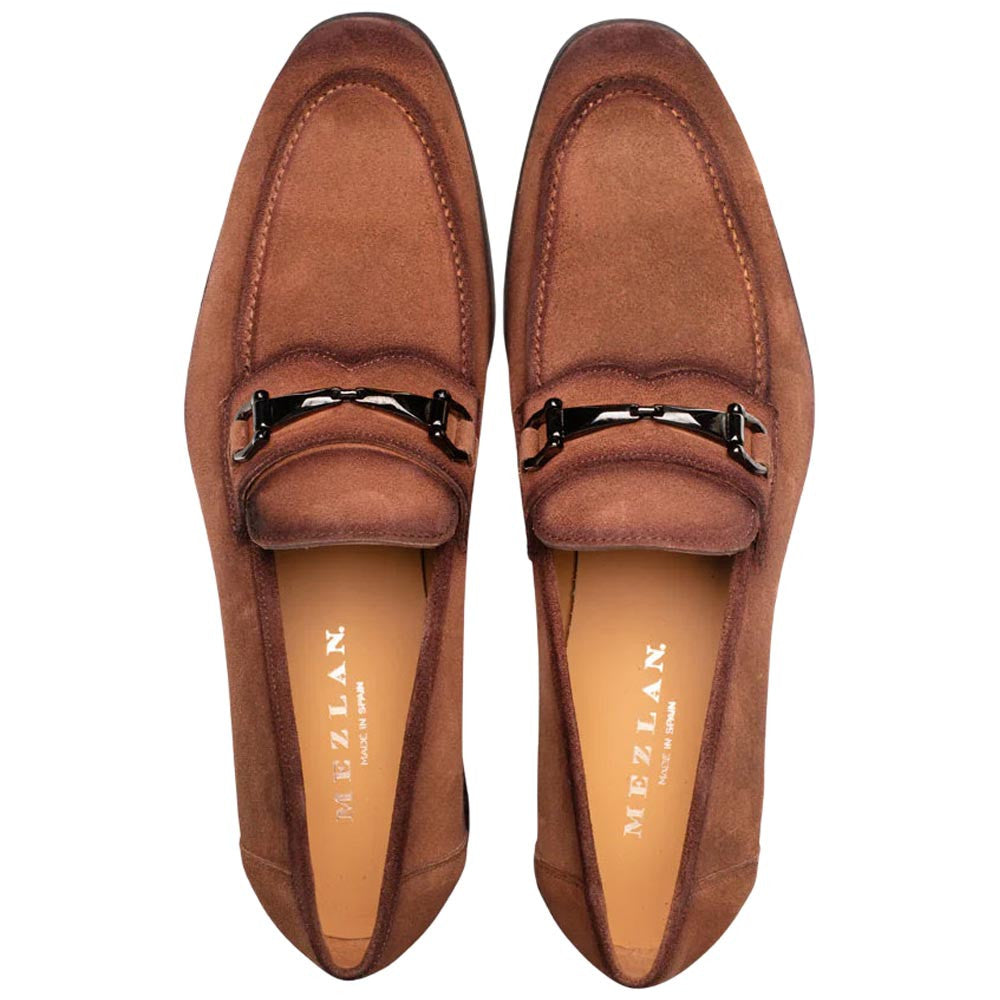 Bracco Burnished Suede Ornament Tan Slip On | Mezlan Dress Loafer for Men