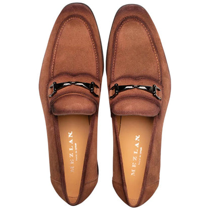 Bracco Burnished Suede Ornament Tan Slip On | Mezlan Dress Loafer for Men