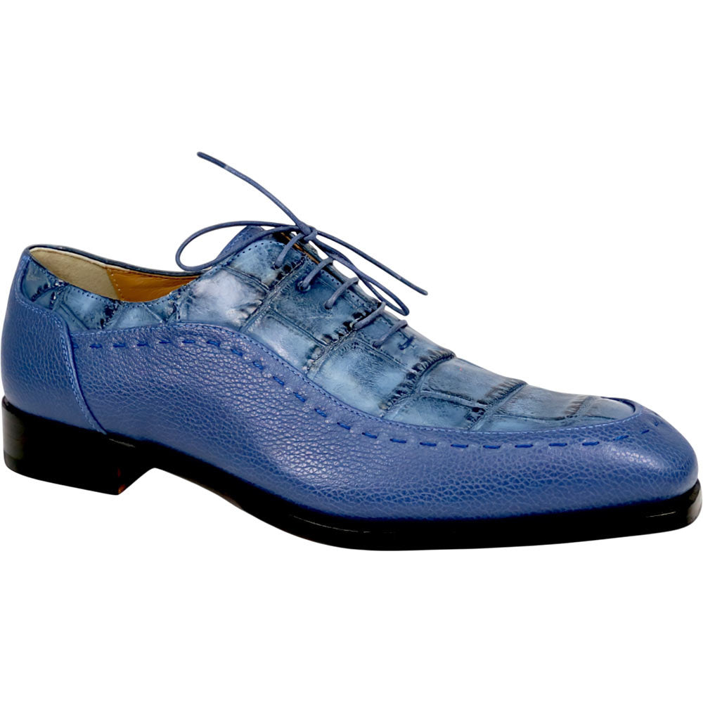 Mauri Metropolitan Men's New Blue Exotic Alligator / Calf-Skin Leather Oxford Shoes