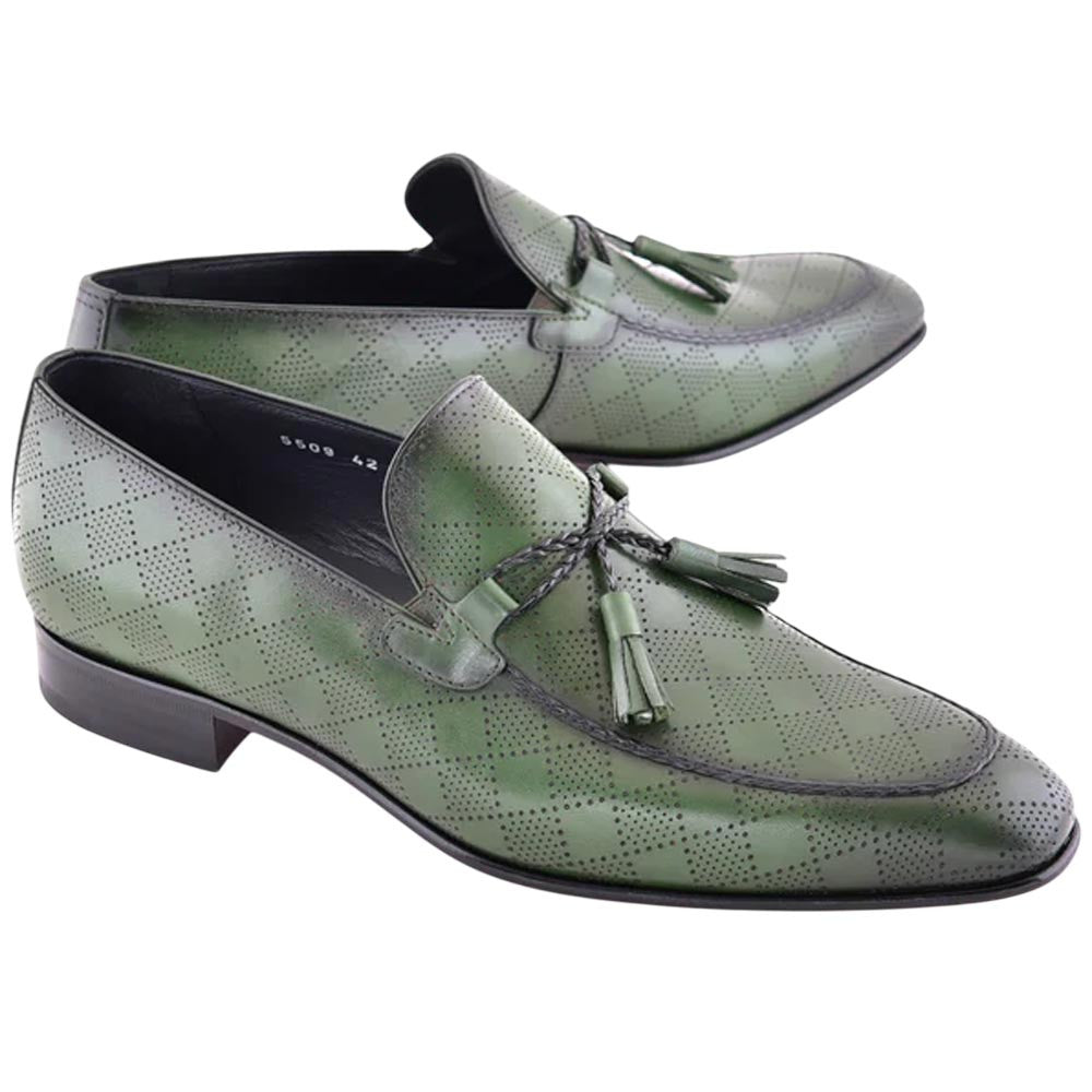 Corrente Men’s Green Tassel Almond Toe Loafer