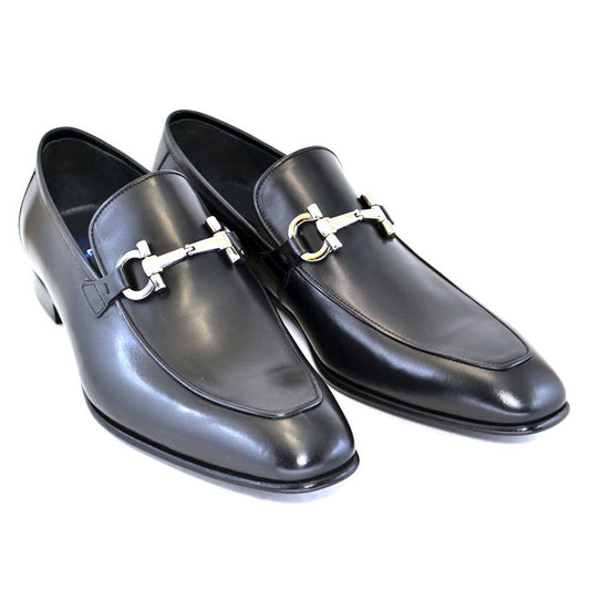 Corrente Black Genuine Leather Bit Buckle Men’s Loafers